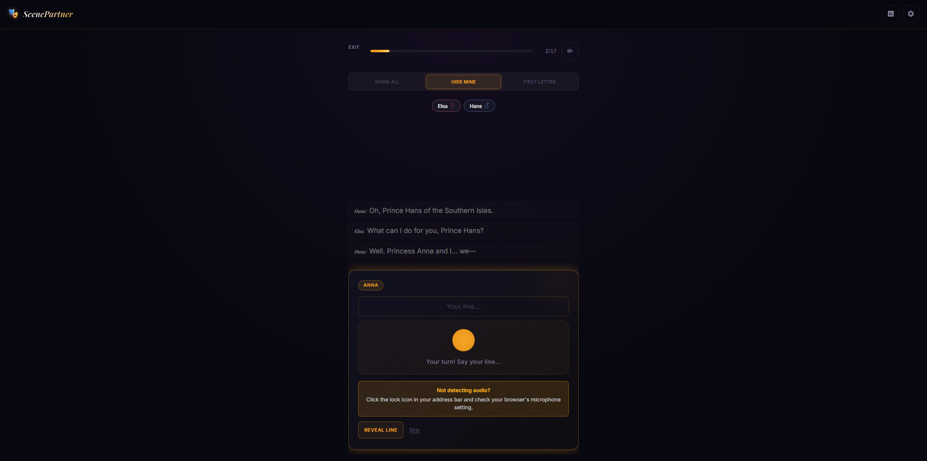 ScenePartner app interface