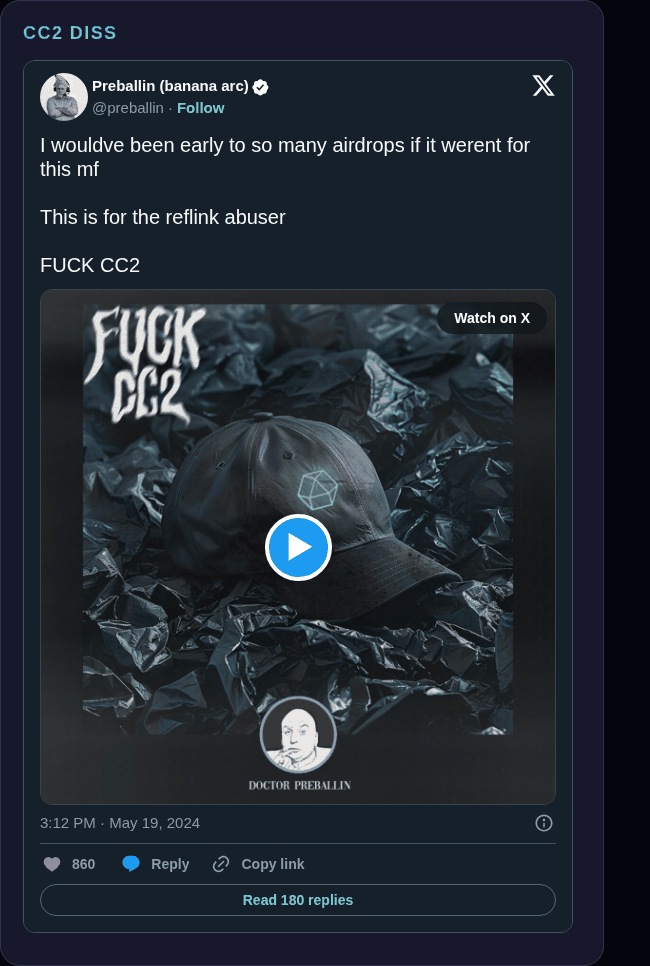 Doctor Preballin tweet embed screenshot showing the CC2 Diss video starting frame