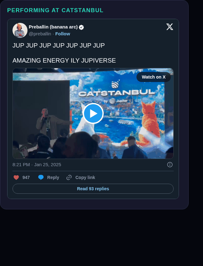 Preballin tweet embed screenshot showing the Catstanbul performance video starting frame