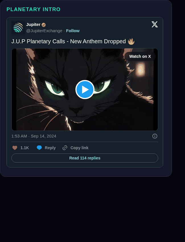 Jupiter tweet embed screenshot showing the Planetary Intro video starting frame